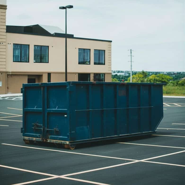 Clean white roll-off dumpster in a Lithia, Florida suburban driveway